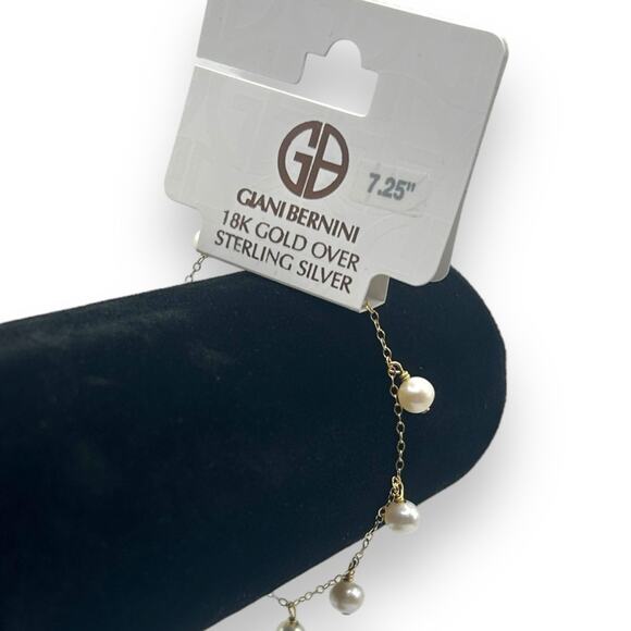 NWT Macy's Cultured Pearl Dangle 18K Gold Sterling Silver Bracelet Ivory White - Picture 3 of 11